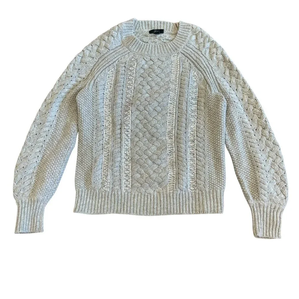J. Crew Grey Cable Knit Pullover Sweater Crew Neck Sequin Stripe Size XS Women's